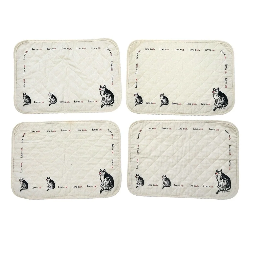 Vintage B. Kliban Placemats Love A Cat Quilted Set Of 4 Grandmacore Cottage USA